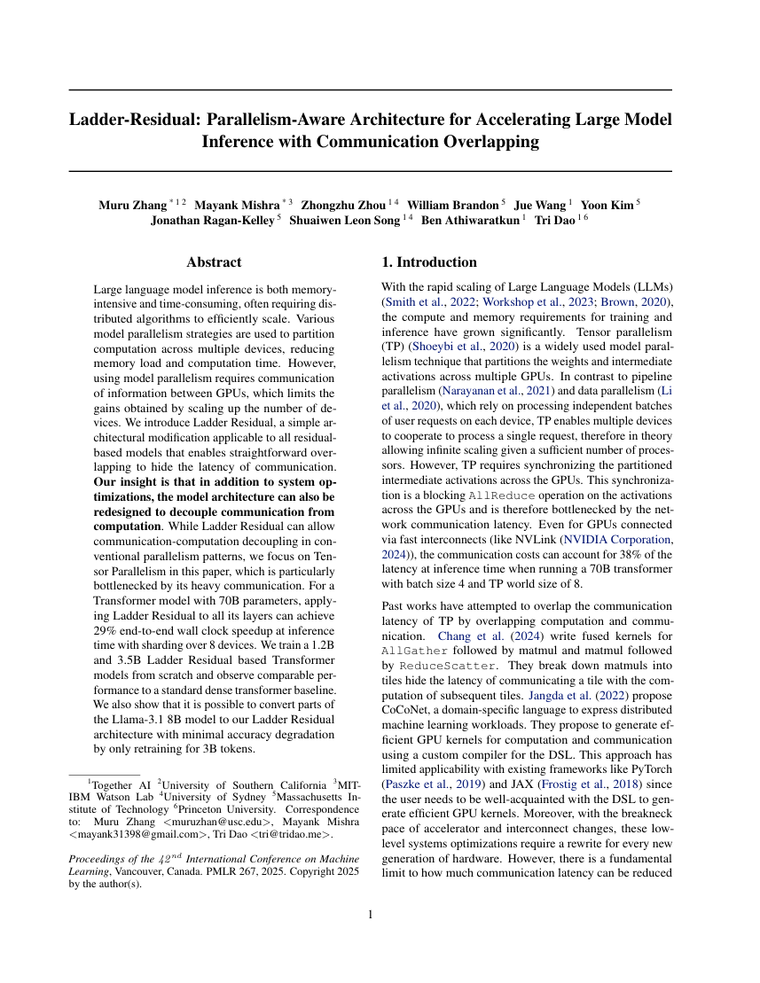 Ladder-Residual:通信重叠加速大模型并行推理示意图